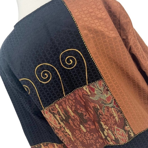 Vintage 80’s Indigo Moon Jacket Brown Patchwork Metallic Large - Picture 7 of 8